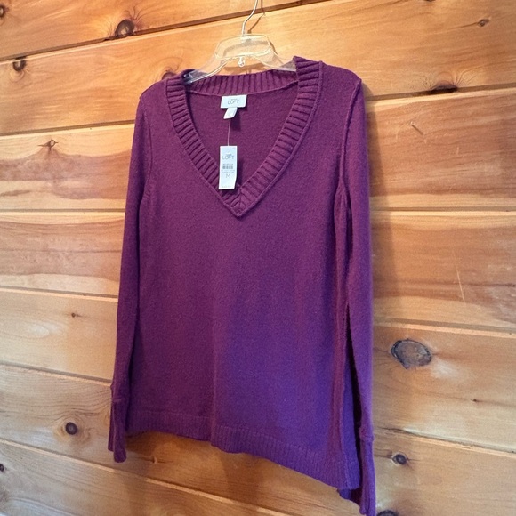 LOFT Purple V-Neck Knit Sweater NWT size M 9% rabbit hair - Picture 1 of 8